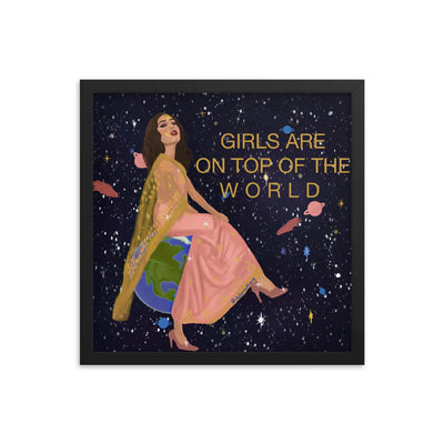 Girls are on top of the world Framed poster by Labyrinthave