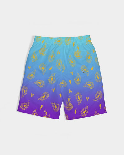 Peacock Henna Boys' Swim Trunks - Comfort Meets Cultural Elegance
