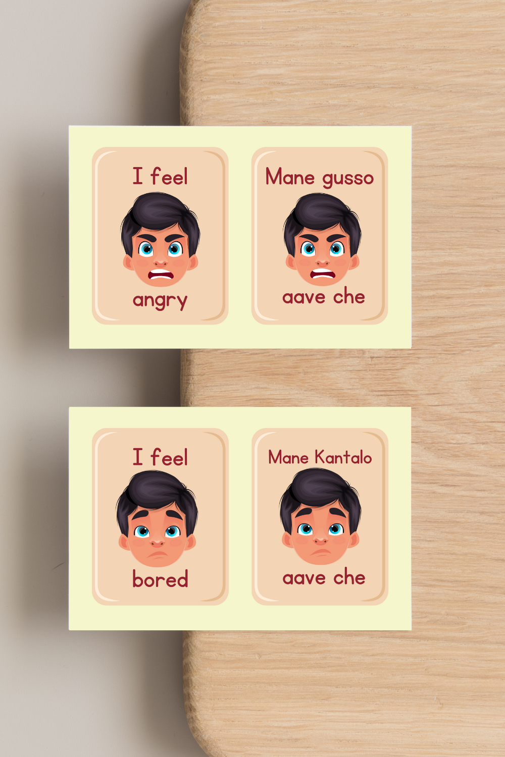 English-Gujarati Emotion Flash cards