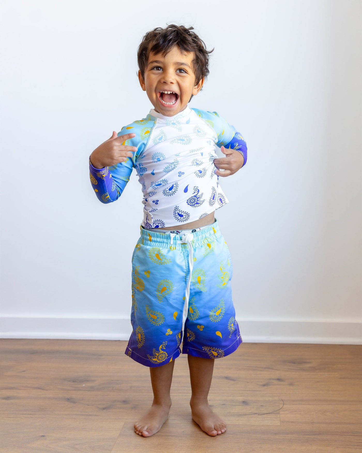 Peacock Henna Boys' Swim Trunks - Comfort Meets Cultural Elegance