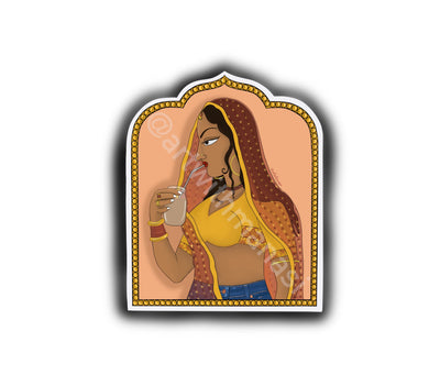 Sticker: Rajasthani Rani Drinking Iced Coffee