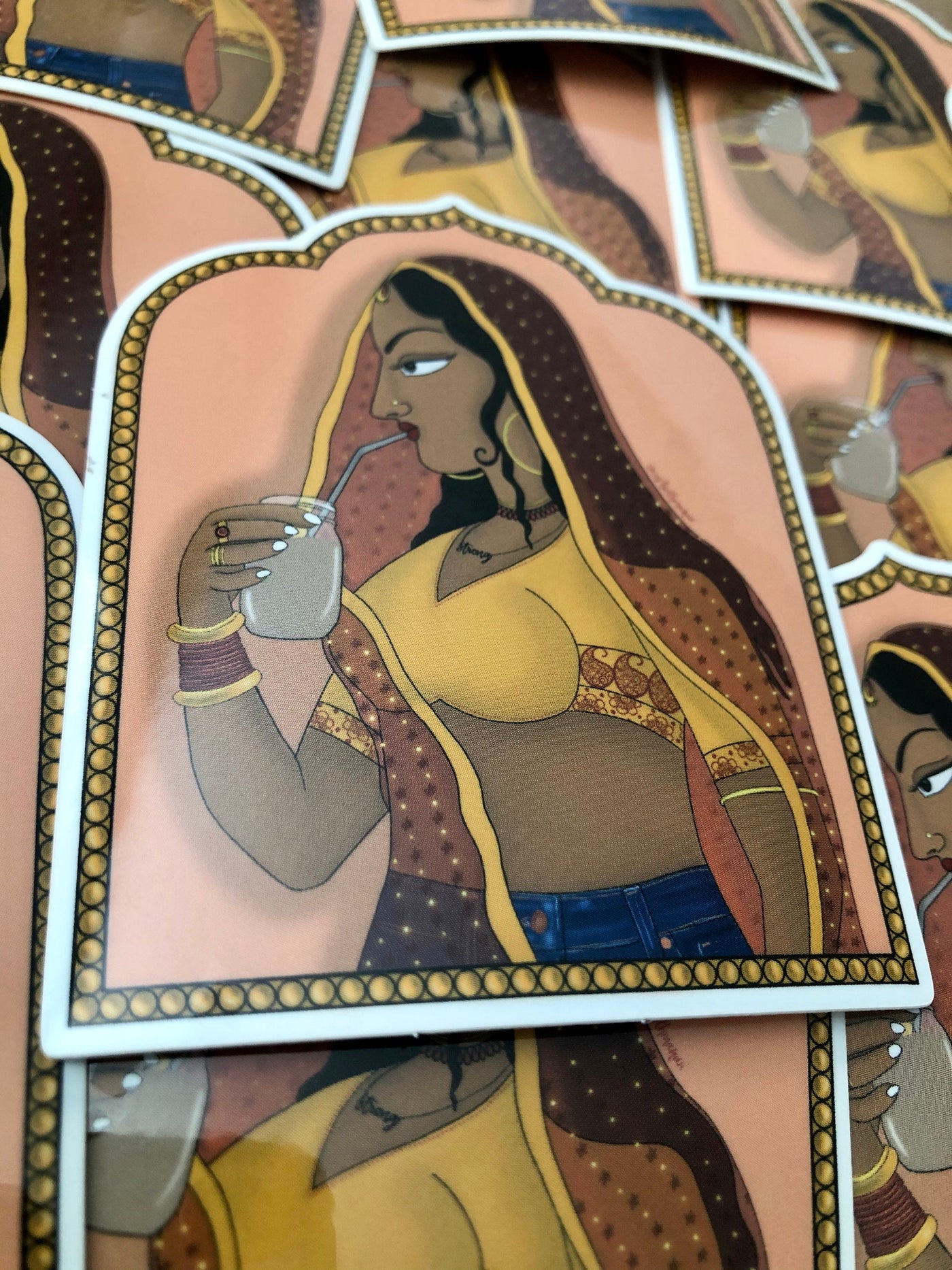 Sticker: Rajasthani Rani Drinking Iced Coffee
