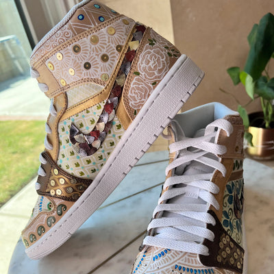 Neutral Beat: Hand Painted and Embellished Nike Air Jordan 1's Highs