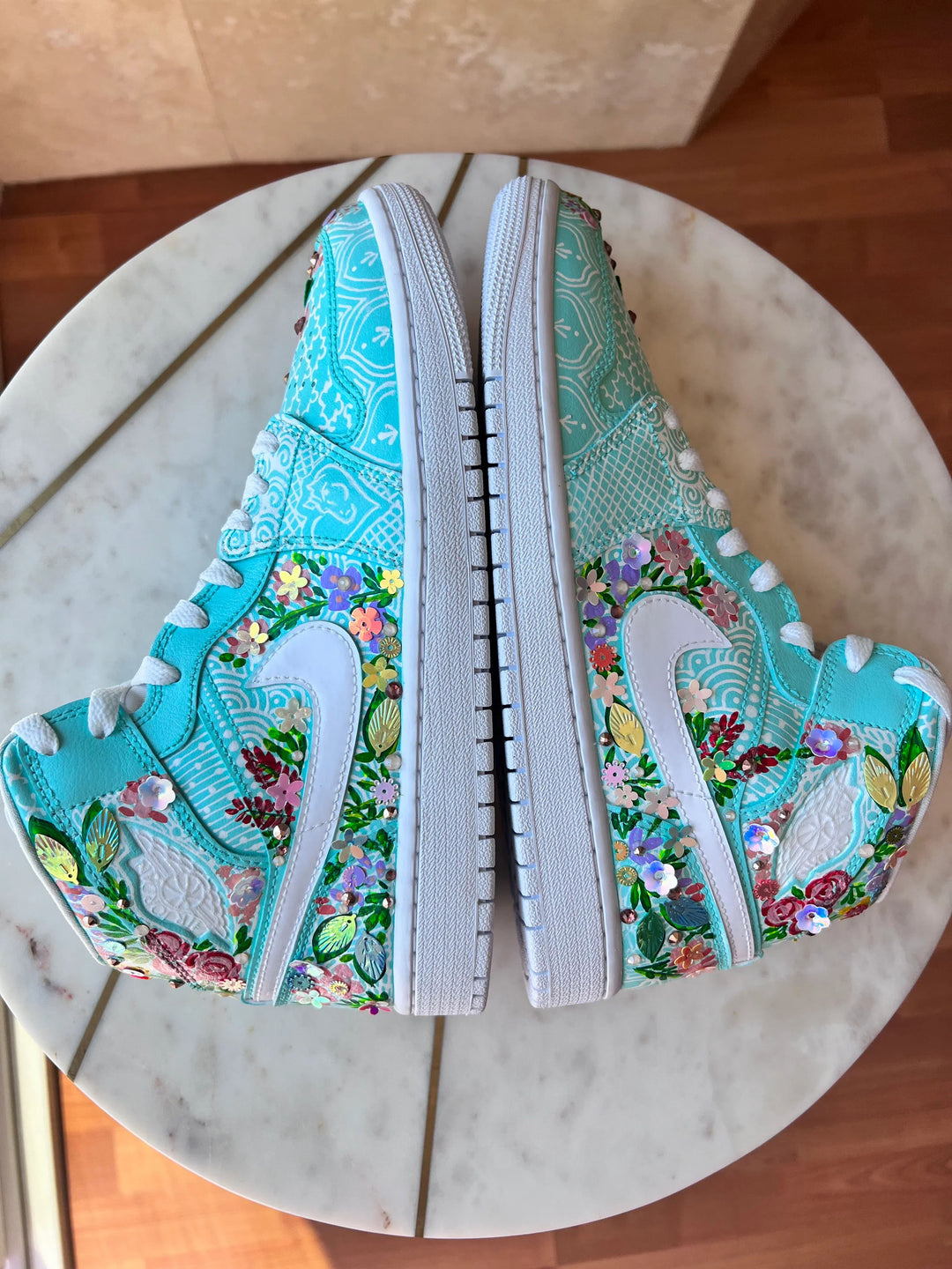 Blossom: Hand Painted and Embellished Nike Air Jordan 1's High