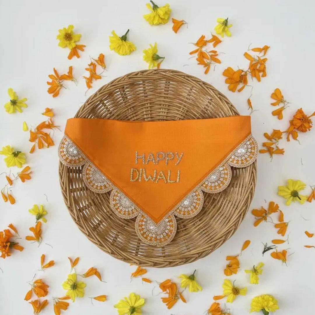 Happy Diwali embroidered dog bandana