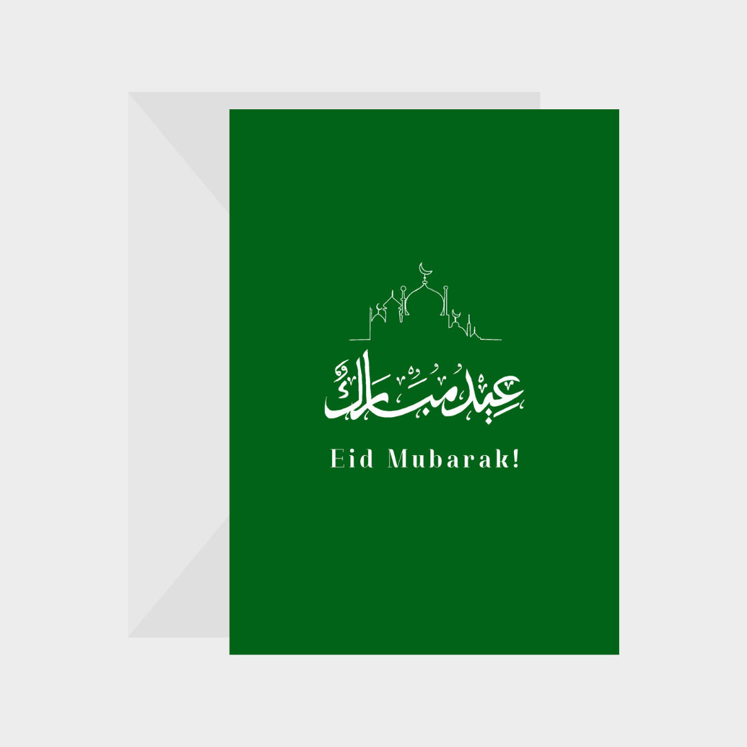 Green Line Illustration Eid Mubarak Greeting Card