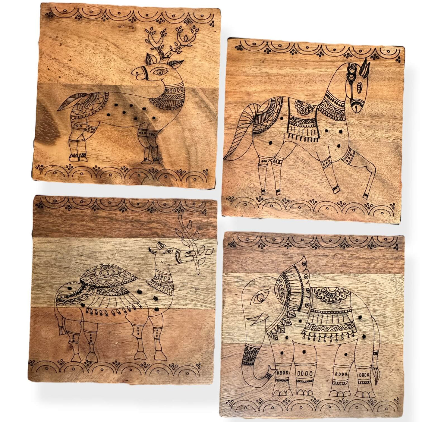 Madhubani Painting Style Animal Coasters