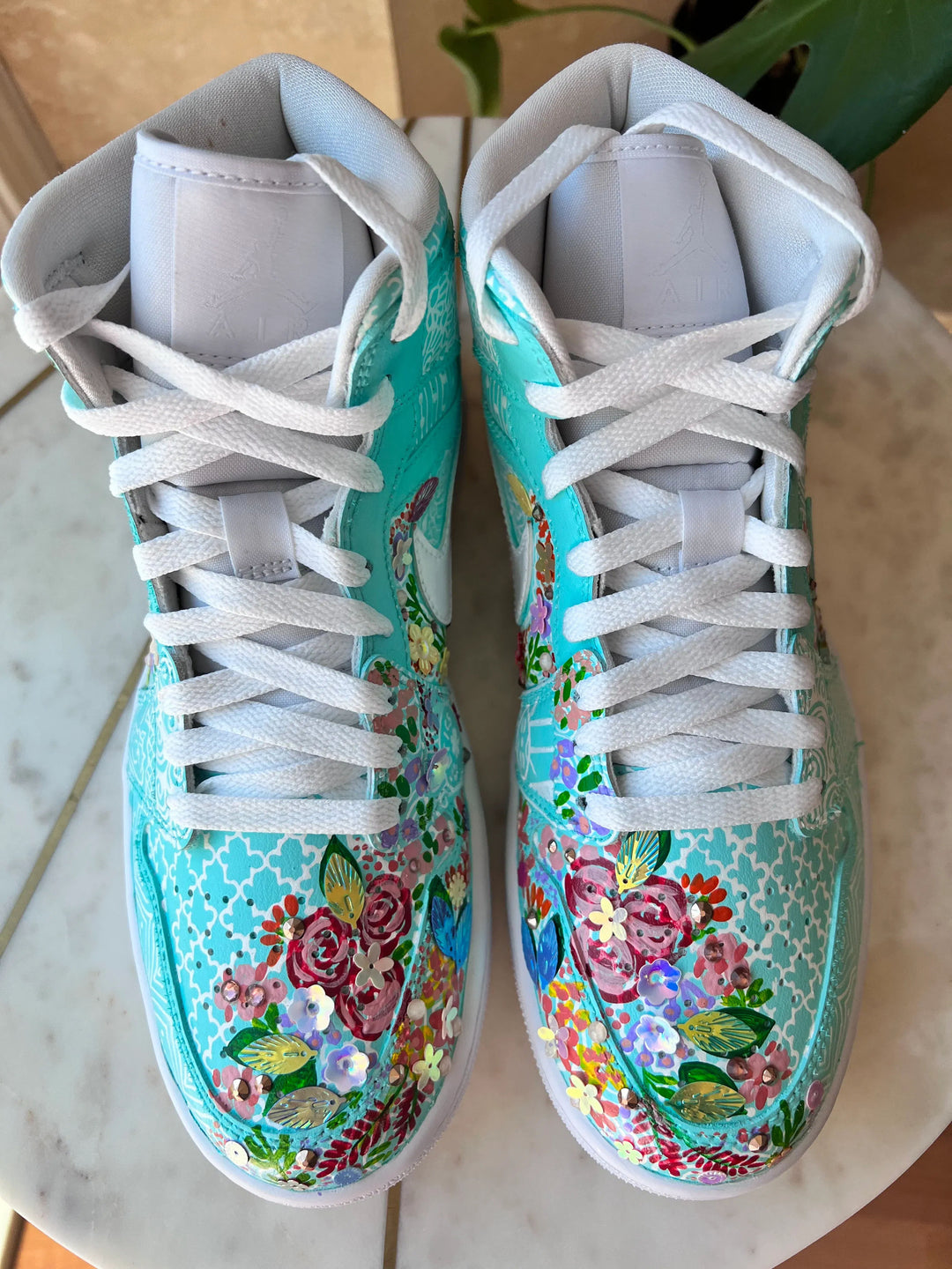 Blossom: Hand Painted and Embellished Nike Air Jordan 1's High