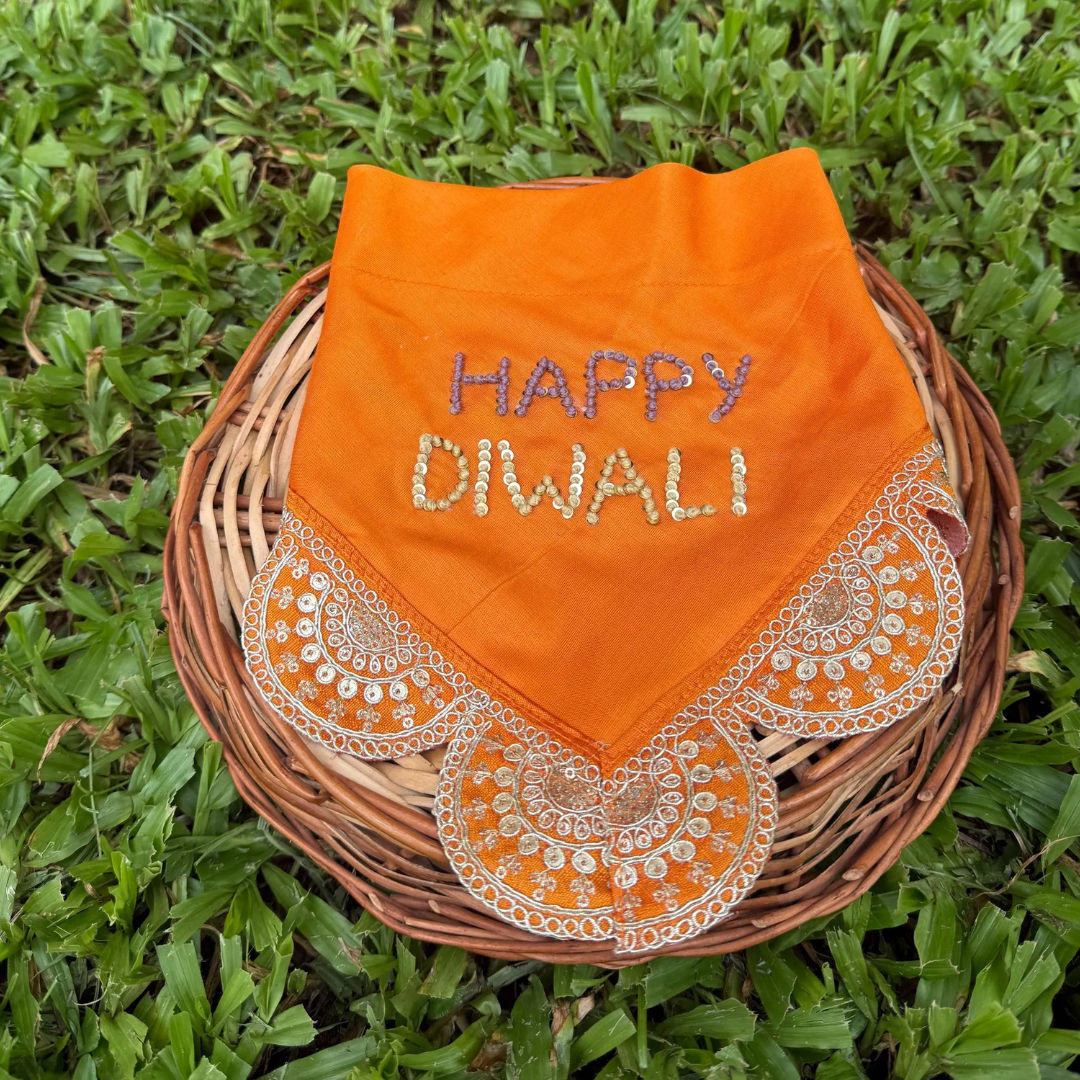 Happy Diwali embroidered dog bandana