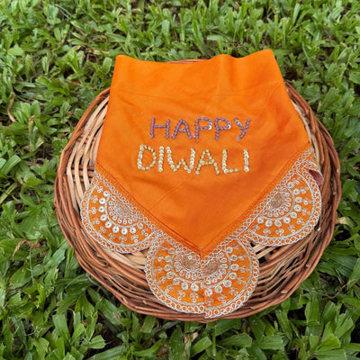 Happy Diwali embroidered dog bandana