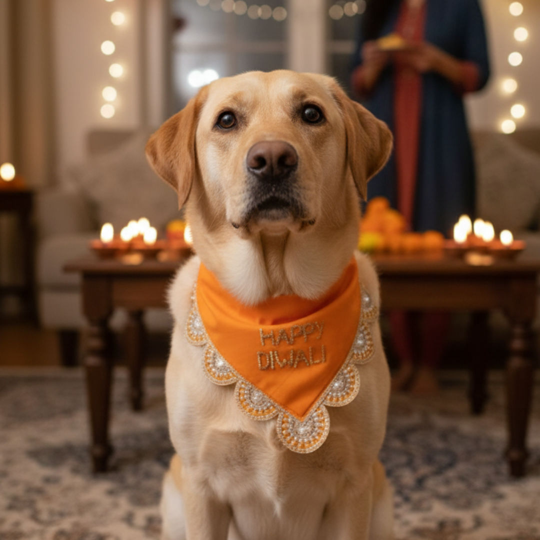 Happy Diwali embroidered dog bandana