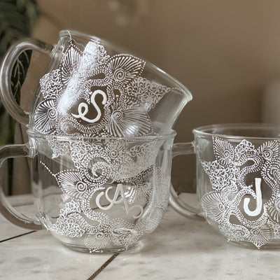 Letter Mehendi Glass Mug by Neha Assar