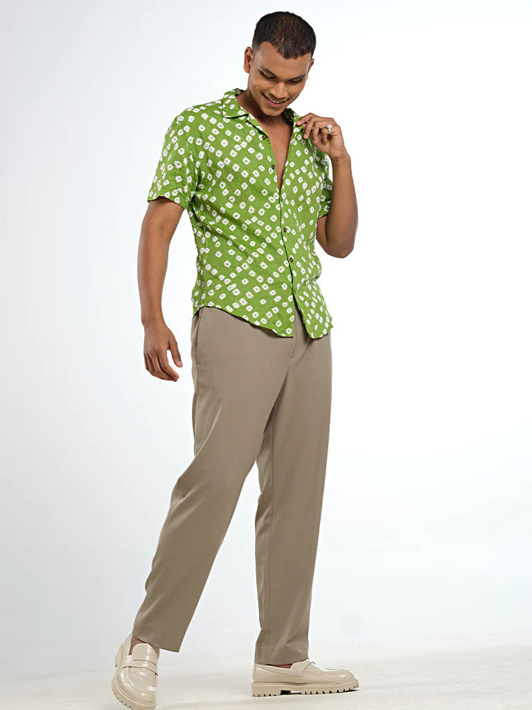 Short Sleeve Cuban Collar Bandhani Shirt – Guava Green