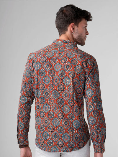 Regular Fit Block Printed Cotton Shirt - Gulshan Red