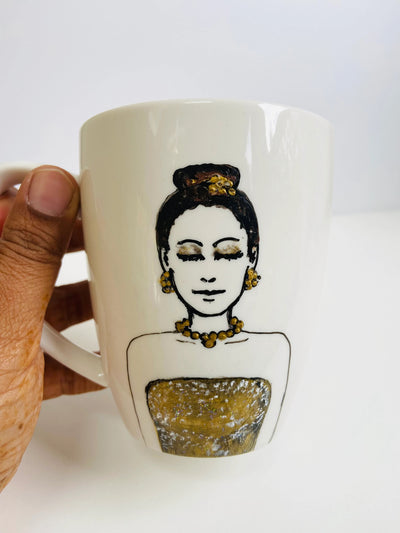 Personalized Hand Painted Mug - Decked in Gold - Holiday Collection