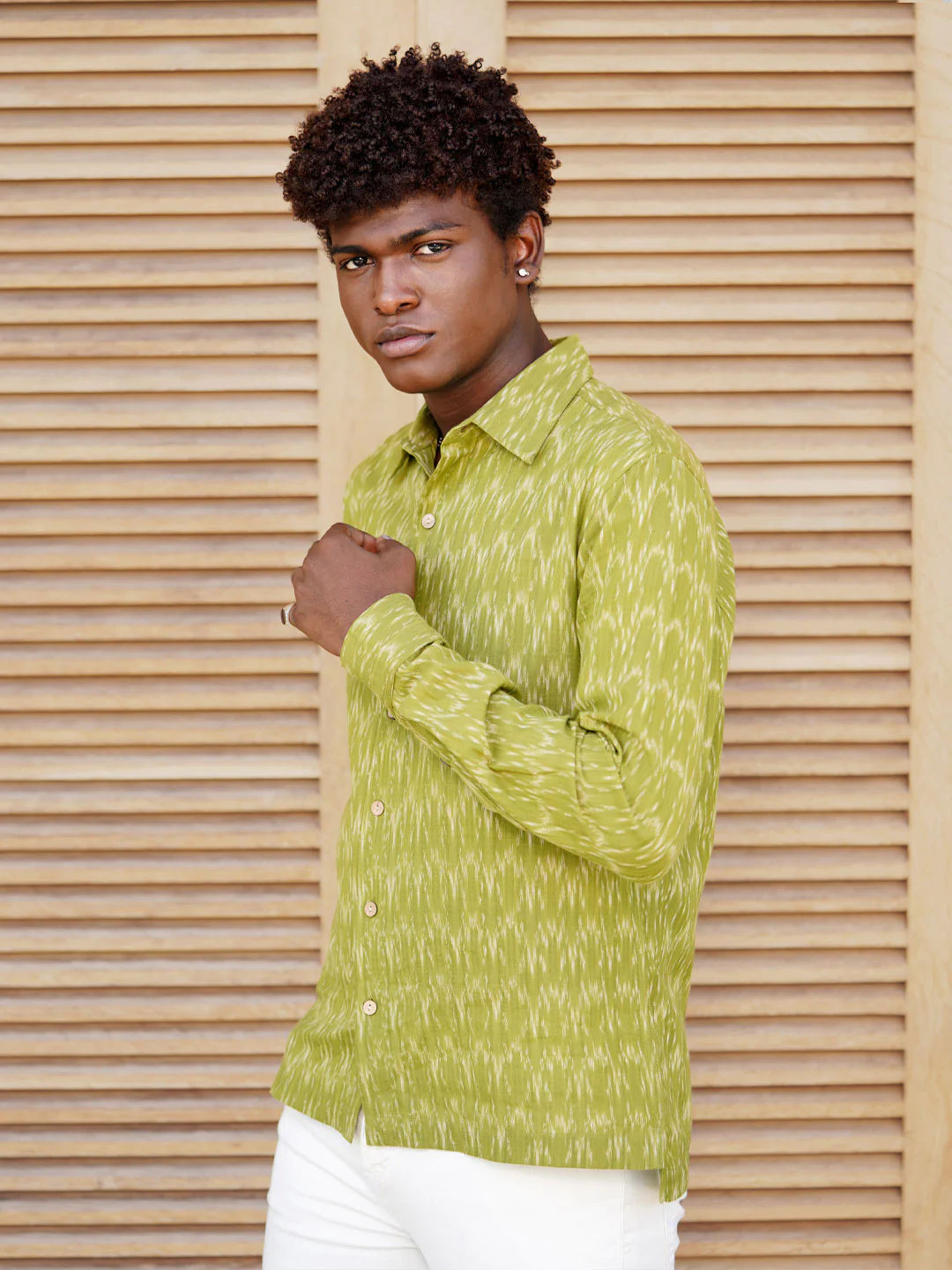 Comfort Fit Handwoven Ikat Shirt - Wild Moss