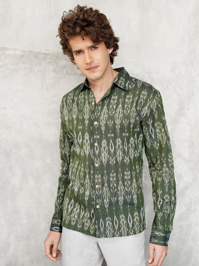 Comfort Fit Handwoven Ikat Shirt - Evergreens