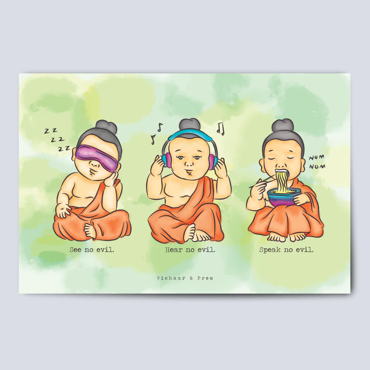 3 Wise Baby Buddhas Poster Print