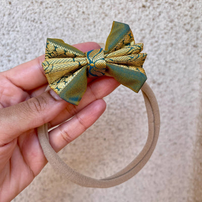 Gold and Blue Sari Bow Headband by Sari Rehab