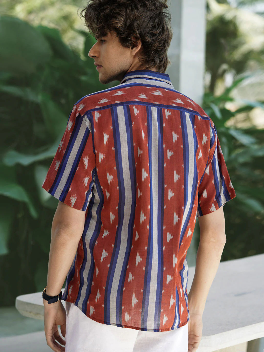 Cuban Collar Handwoven Ikat Shirt - Redwoods