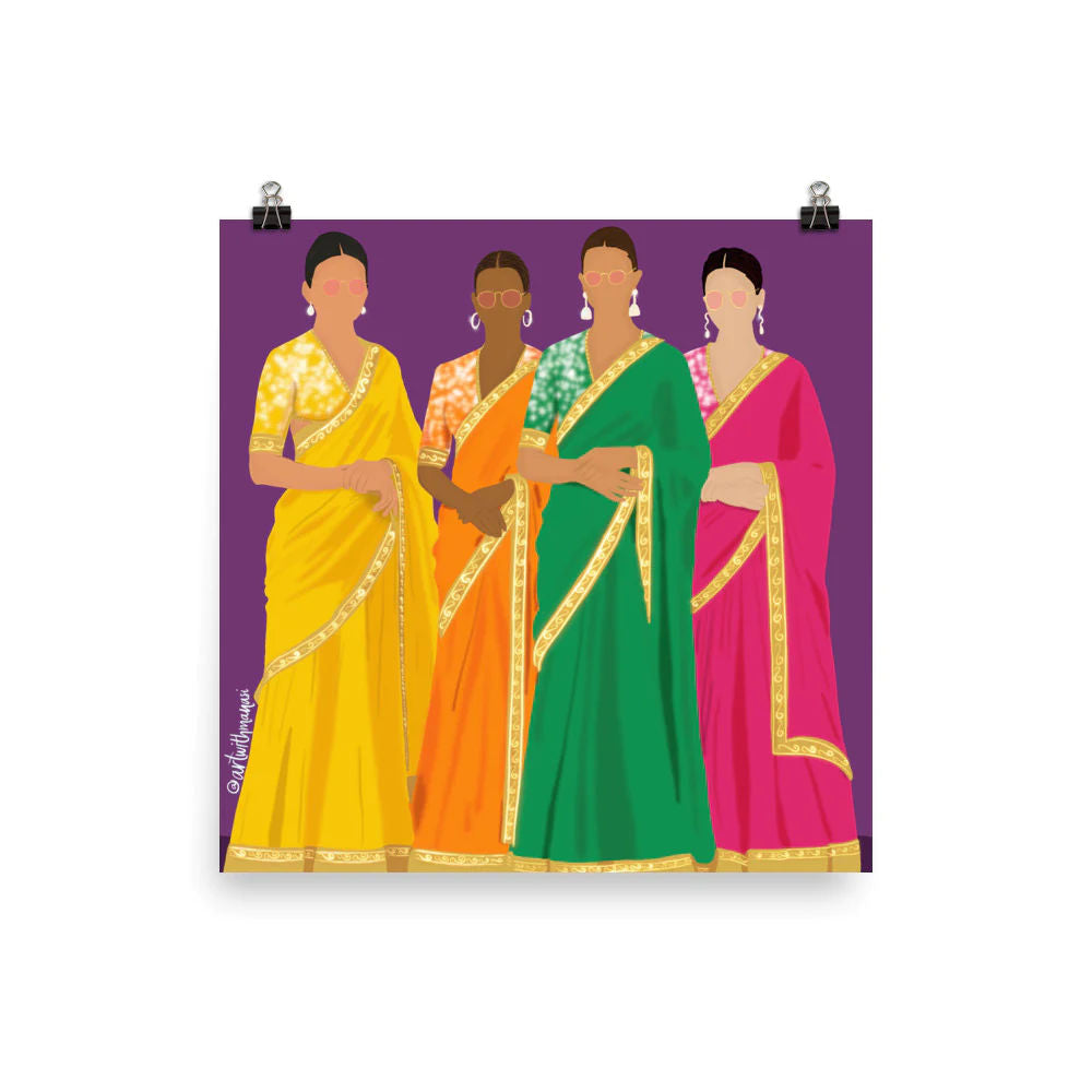 Colorful Women in Saris Print