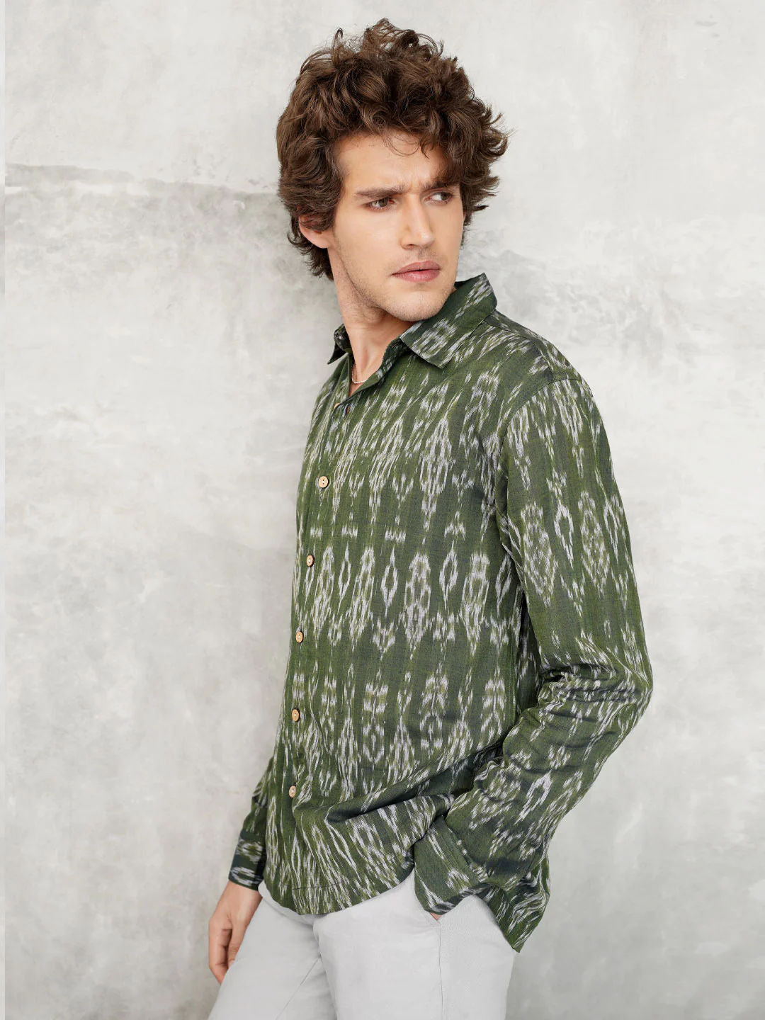 Comfort Fit Handwoven Ikat Shirt - Evergreens