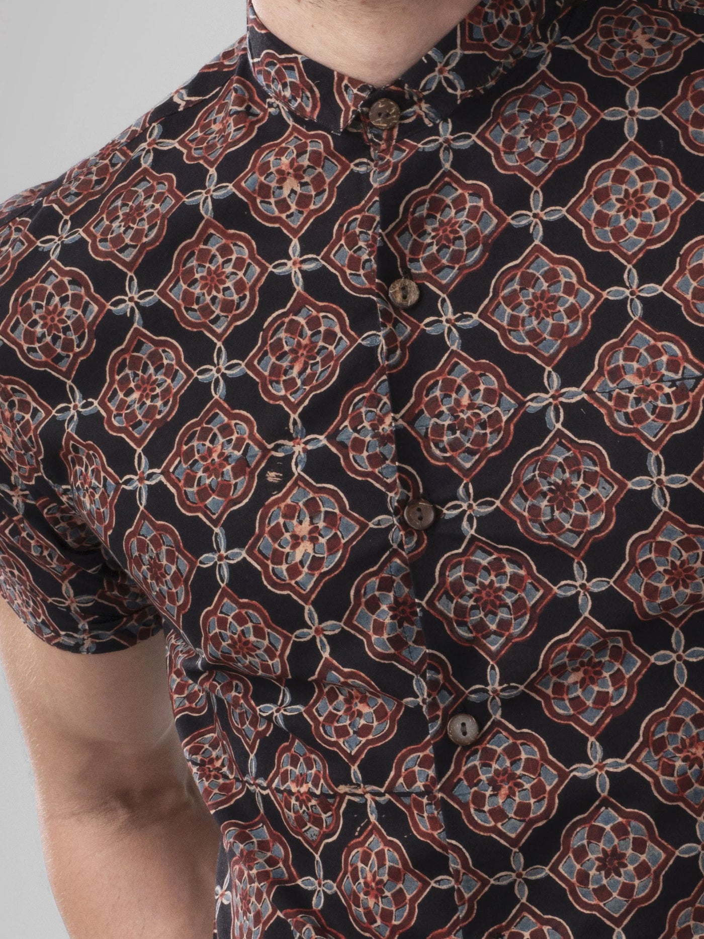 Slim Fit Block Printed Cotton Shirt - Farsh Black
