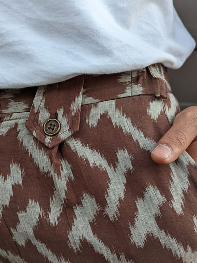 Obscuria - Brown Slim Fit Handwoven Ikat Pants