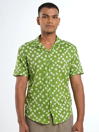 Short Sleeve Cuban Collar Bandhani Shirt – Guava Green