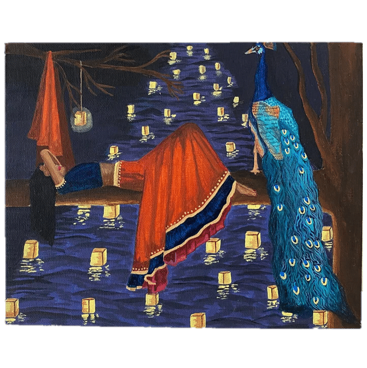 Moonlight Diwali Art Print by Mayu Art Shop
