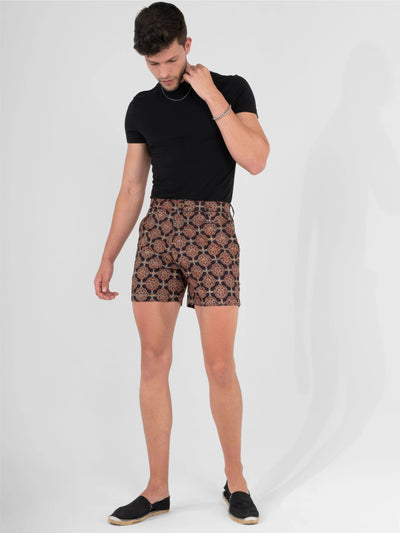 Regular Fit Block Printed Cotton Shorts - Farsh Black