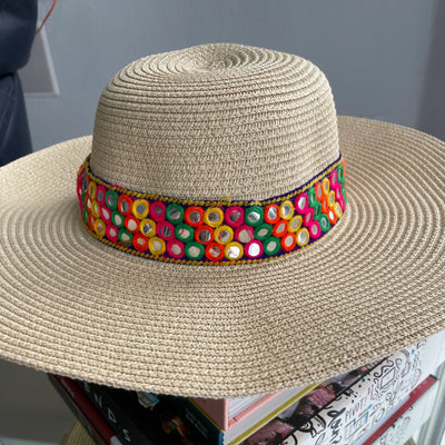 Colored Mirror Border Beach Hat by Modern Desi