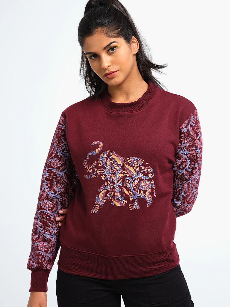 Unisex Printed Crewneck Sweatshirt - Maroon
