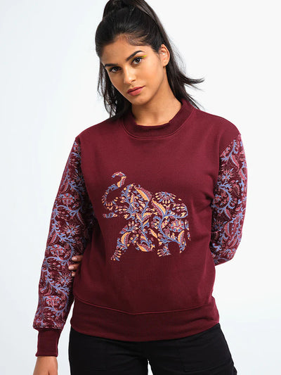 Unisex Printed Crewneck Sweatshirt - Maroon
