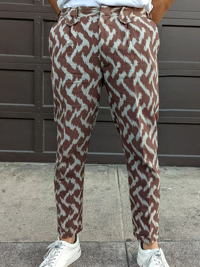 Obscuria - Brown Slim Fit Handwoven Ikat Pants