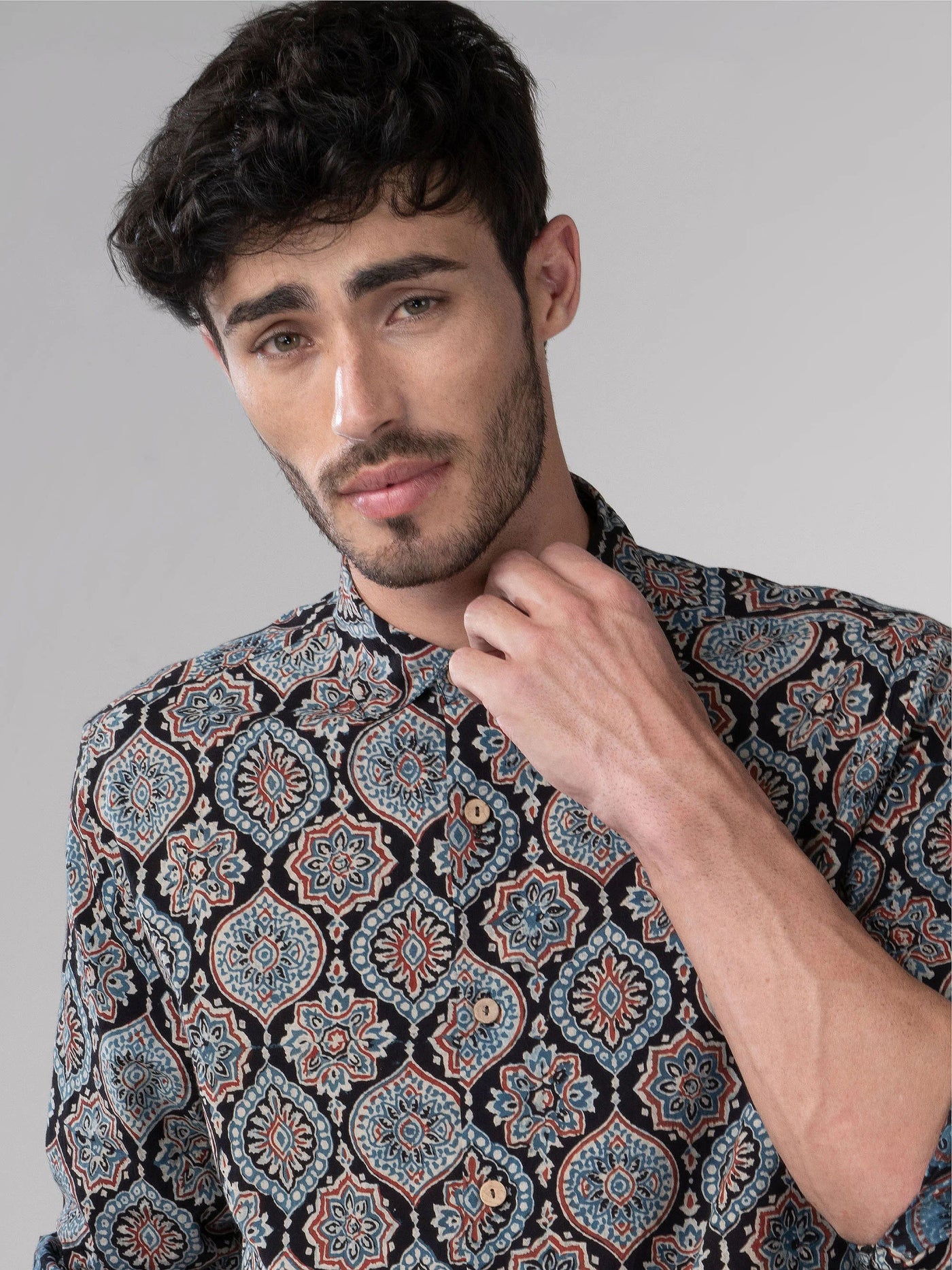 Regular Fit Block Printed Cotton Shirt - Gulshan Black