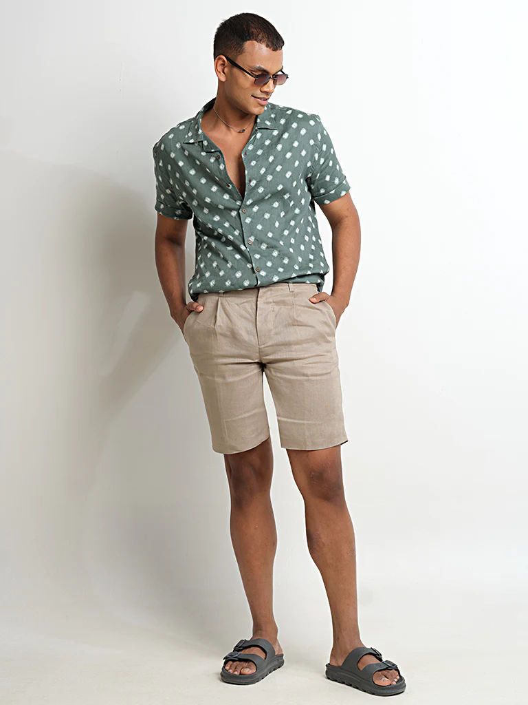 Short Sleeve Cuban Collar Bandhani Shirt – Sardine Gray