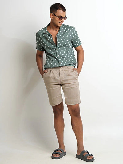 Short Sleeve Cuban Collar Bandhani Shirt – Sardine Gray