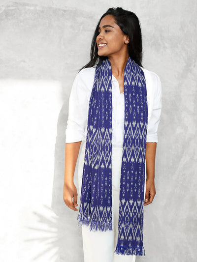 Unisex Handwoven Ikat Scarf - Midnight Blue