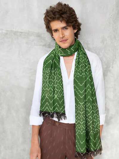 Unisex Handwoven Ikat Scarf - Forest Green