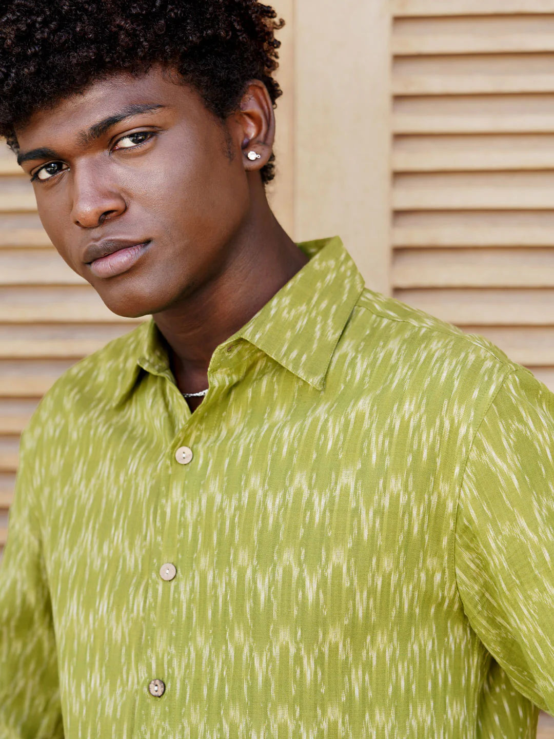 Comfort Fit Handwoven Ikat Shirt - Wild Moss