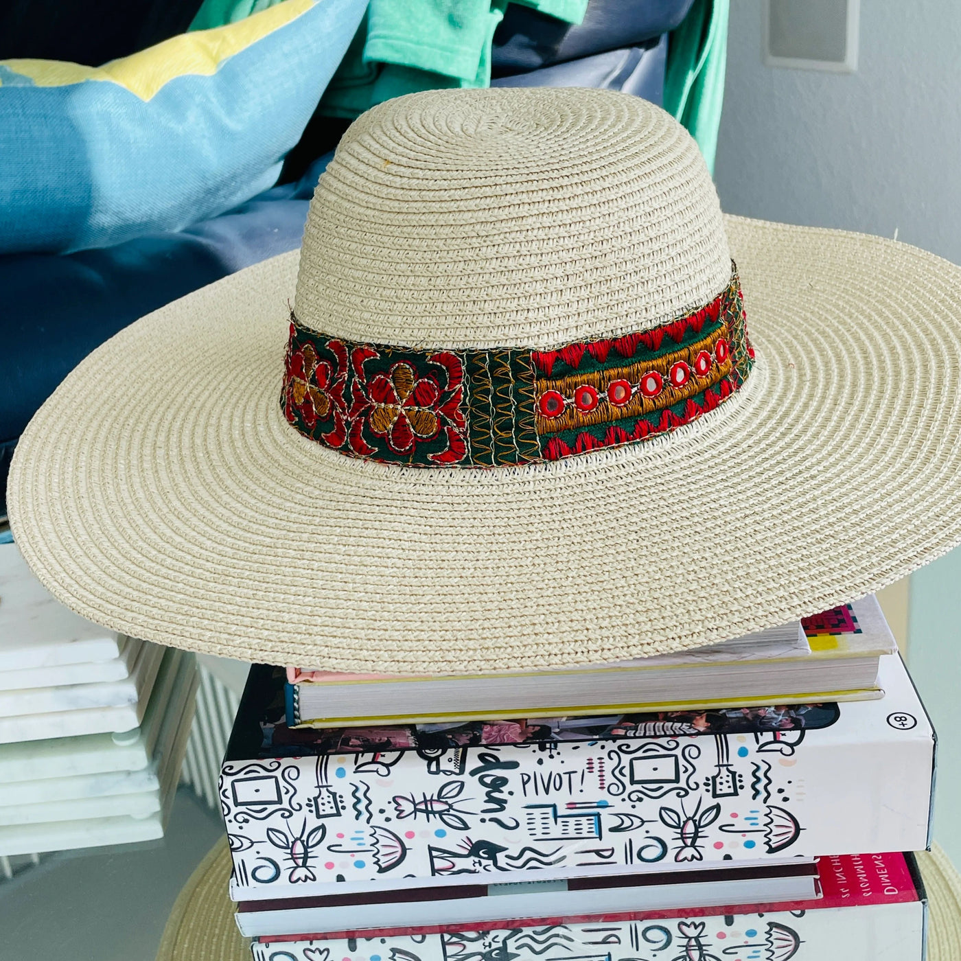 Green & Red Border Beach Hat by Modern Desi