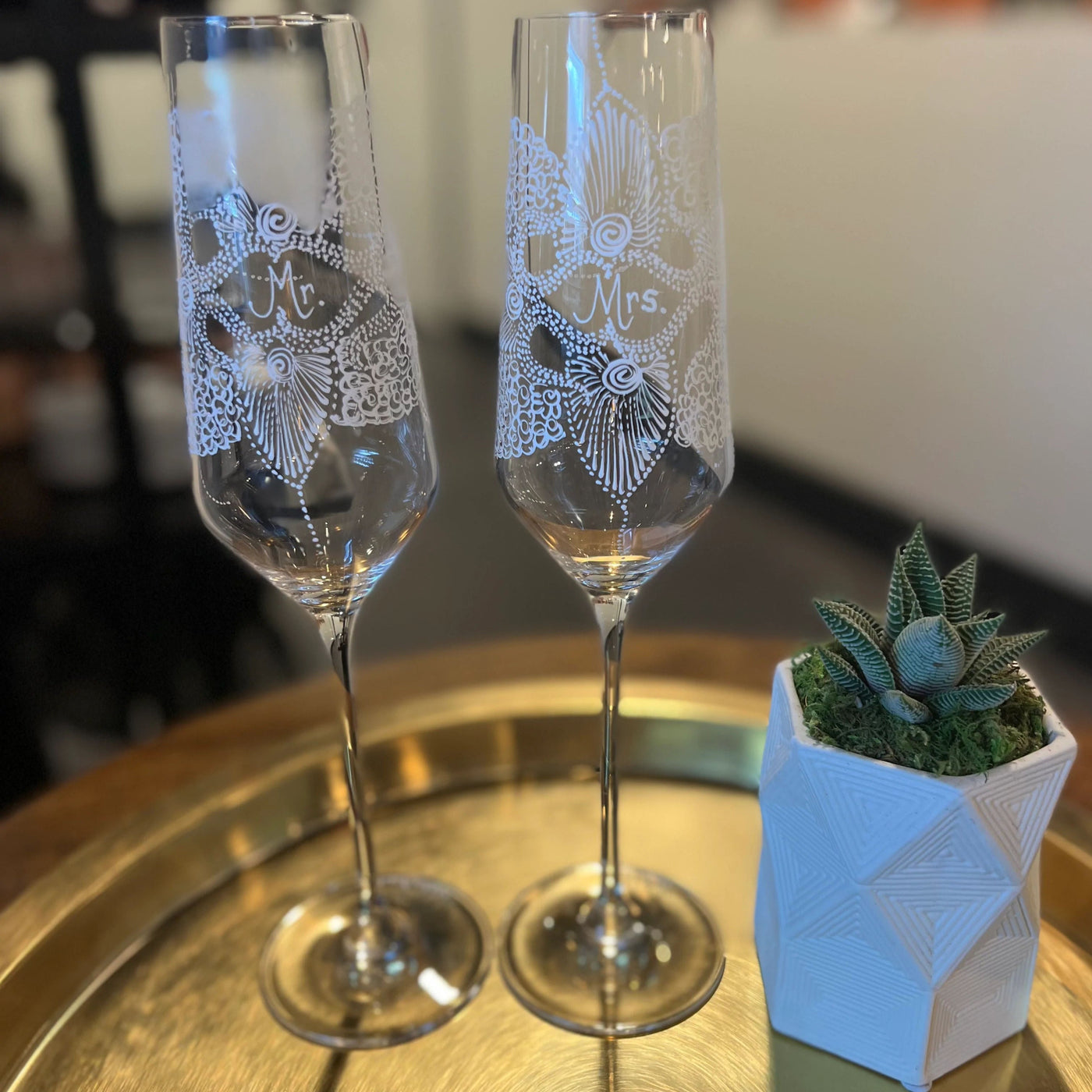 Mr and Mrs Champagne flutes by Neha Assar