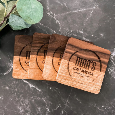 Wooden Square Coasters, Set of 4