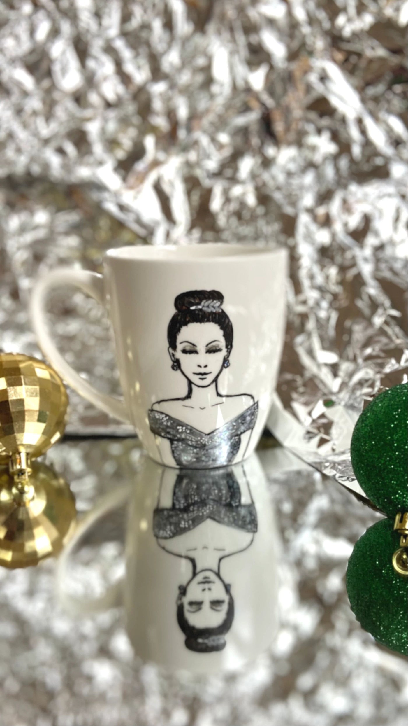 Personalized Hand Painted Mug - Decked in Silver - Holiday Collection