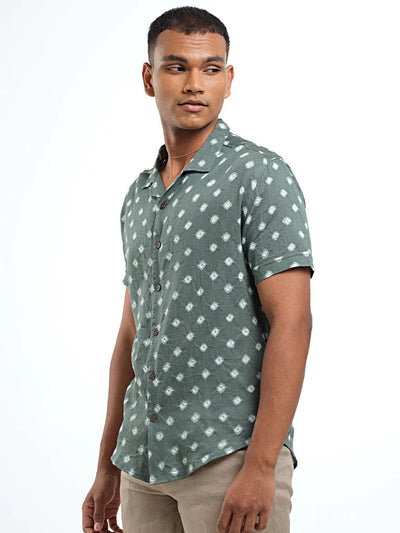 Short Sleeve Cuban Collar Bandhani Shirt – Sardine Gray
