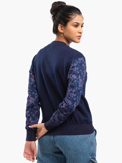 Unisex Printed Crewneck Sweatshirt - Navy