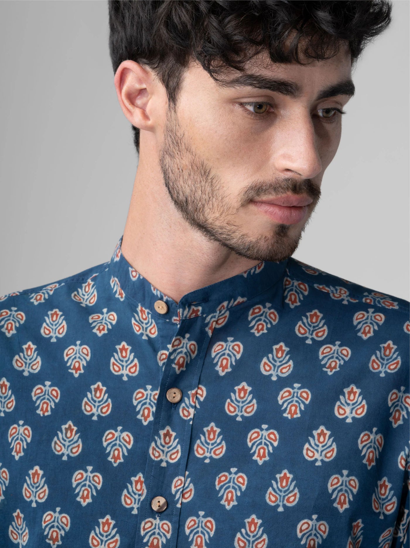 Regular Fit Block Printed Cotton Shirt - Ankur Blue