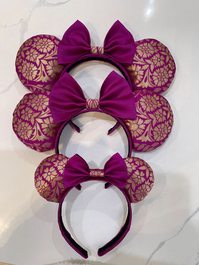 Fuschia and Gold Sari Minnie Mouse Ears (Child Size)