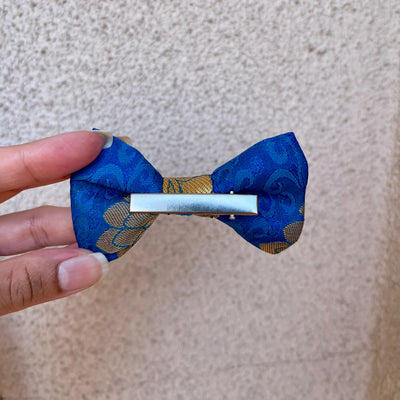 Blue and Gold Sari Bow Tie (Clip on)